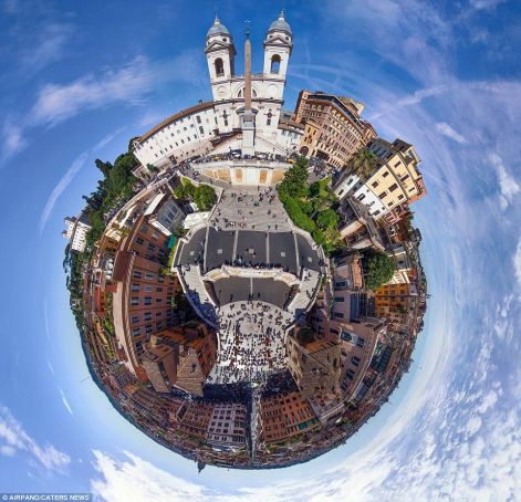 Bubble aerial shot of Spanish Steps