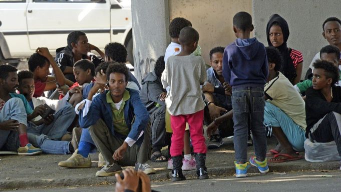 Immigrants at Tiburtina station in Rome.