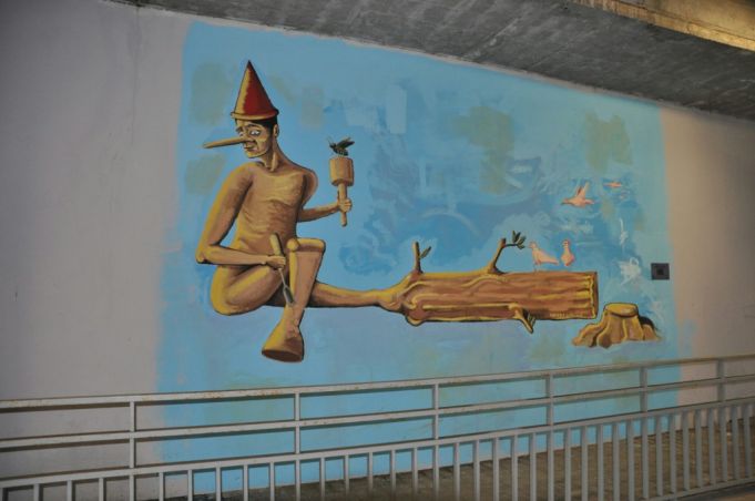 pinocchio mural andrea gandini settebagni train stations rome