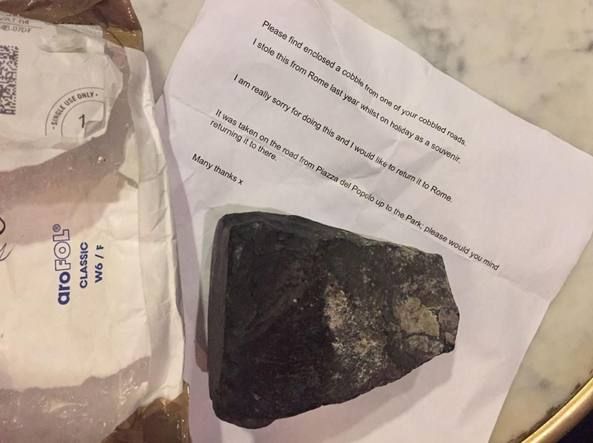 Repentant tourist sends stolen cobblestone back to Rome