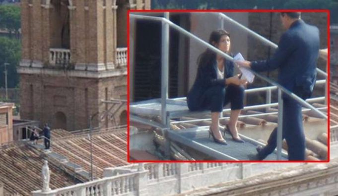 Raggi Romeo speaking on roof of Campidoglio