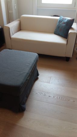 Compact 2-seat sofa + storage ottoman
