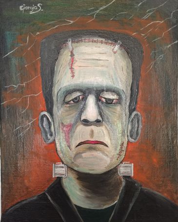 Frankenstein master painting oil on canvas portrait, Italian art