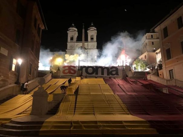 AS Roma football fans celebrate club at Spanish Steps in Rome