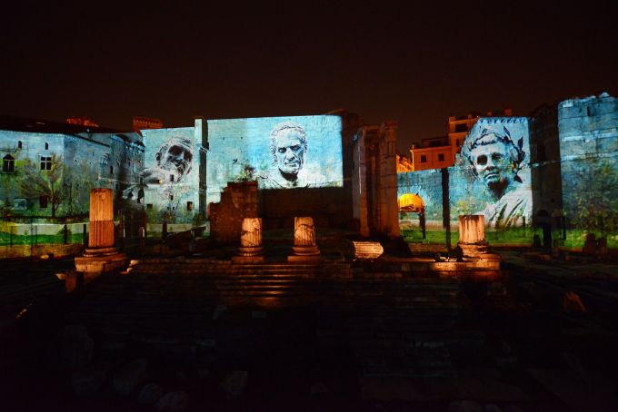 Ancient Rome light shows by night at the Forum of Augustus