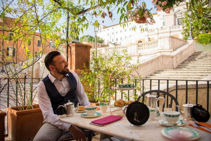Tea on terrace over Rome's Spanish Steps to celebrate Keats and Shelley
