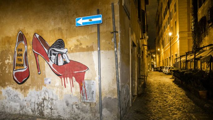 Rome street art highlights violence against women in Italy