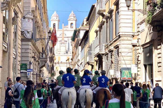 Italia Polo Challenge parade in Rome with Fanfare of Carabinieri on horseback