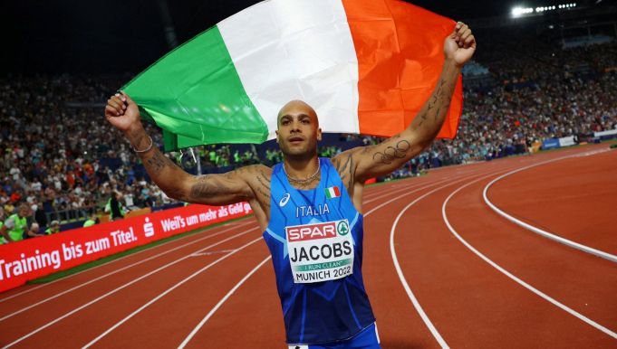 Italy's Marcell Jacobs wins gold in European 100m race