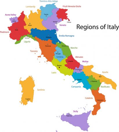 Map of Italy with regions