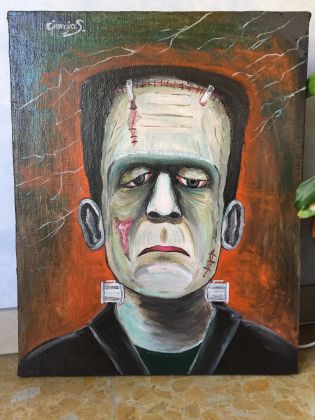 Frankenstein master painting oil on canvas portrait, Italian art - image 4