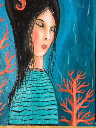 Little mermaid art oil on canvas painting abstract art original signed - image 7