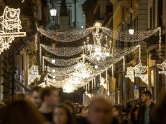 Cartoon Christmas lights on Rome's Via Condotti