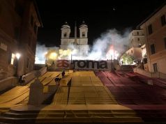 AS Roma football fans celebrate club at Spanish Steps in Rome