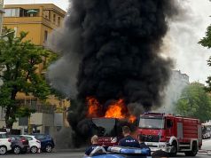 Rome city bus catches fire