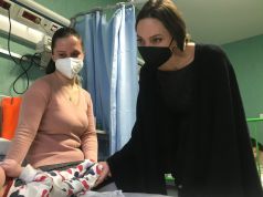 Angelina Jolie visits Ukrainian children war refugees in Rome hospital