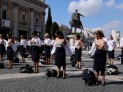 Alitalia flight attendants strip in Rome protest against ITA Airways