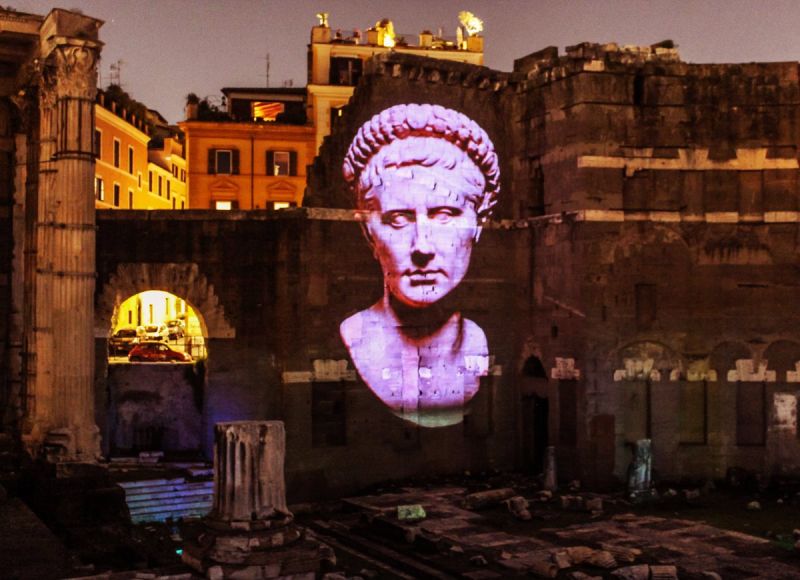 Ancient Rome light shows by night at the Forum of Augustus