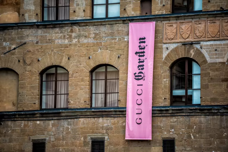 An exterior view of the new Gucci flagship store is seen during a