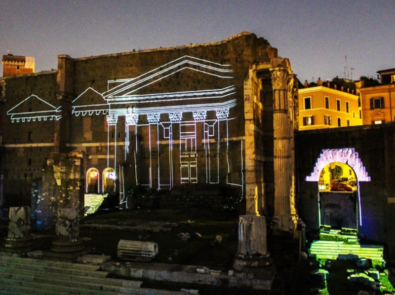 Ancient Rome light shows by night at Forum of Augustus and Forum of Ca