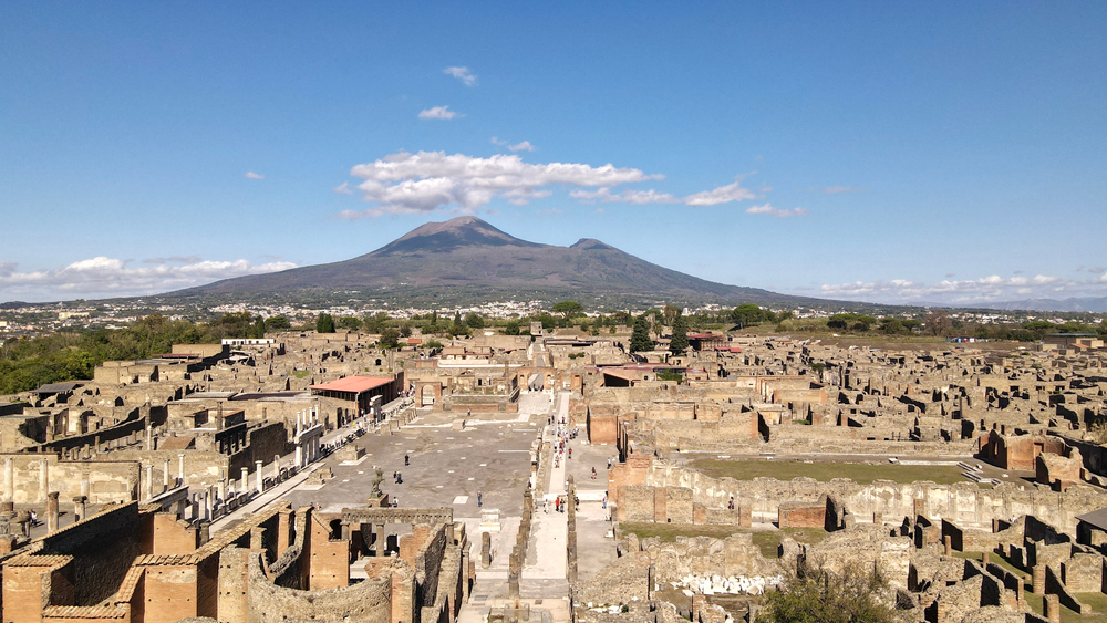 Aerial view at ruins of Pompeii